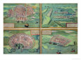 Map of Calais, Malta, Rhodes, and Famagusta, from Civitates Orbis Terrarum by Georg Braun