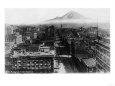 Seattle, Washington - View of Mt. Rainier, Aerial View of Downtown Reproduction d'art