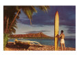 Surfer with Diamond Head Giclee-trykk