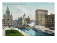 Syracuse, New York, View of Clinton Square and Erie Canal Premium Poster