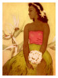 Hawaiian Woman with Flowers Giclee Print by John Kelly