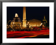 Illuminated Ancient Egyptian Obelisk and Fountain in Place De La Concorde, Paris, France