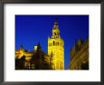 Giralda Illuminated at Night, Seen from Plaza del Triunfo, Sevilla, Andalucia, Spain