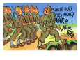 Comical Military Cartoon - Drill Sergeant About to Fall in a Ditch, c.1942 Kunstdruck