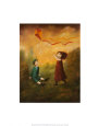 Niños jugando con una cometa Lámina por Mary Mackey