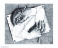 Mains dessinant Reproduction d'art par M. C. Escher