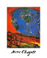 Couple d'amoureux sur fond rouge Reproduction d'art par Marc Chagall