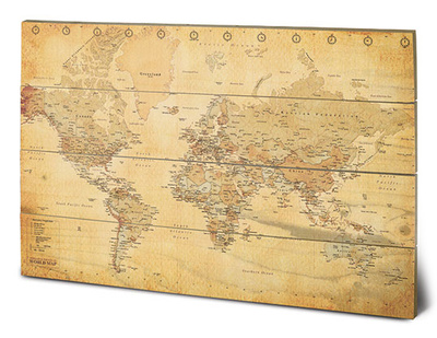 World Map (Vintage Style) Wood Sign Dřevěná cedule